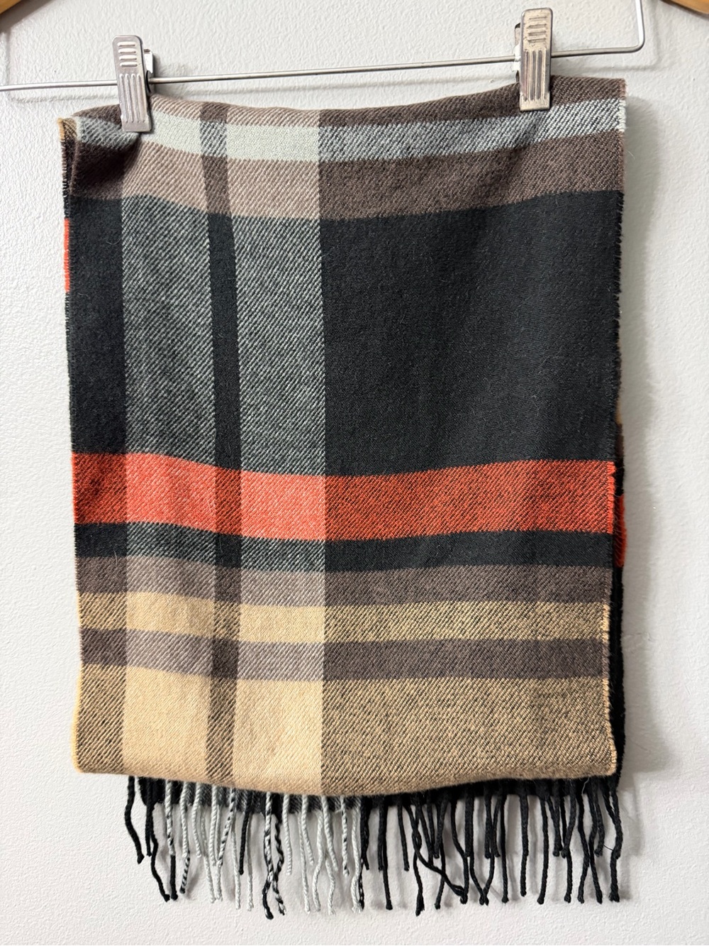 Celtic Ore tweed Plaid Fringe scarf - Black, Brown & Orange